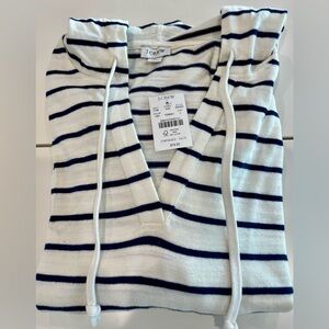 NWT J. Crew Cotton Hooded Striped Top - White & Navy